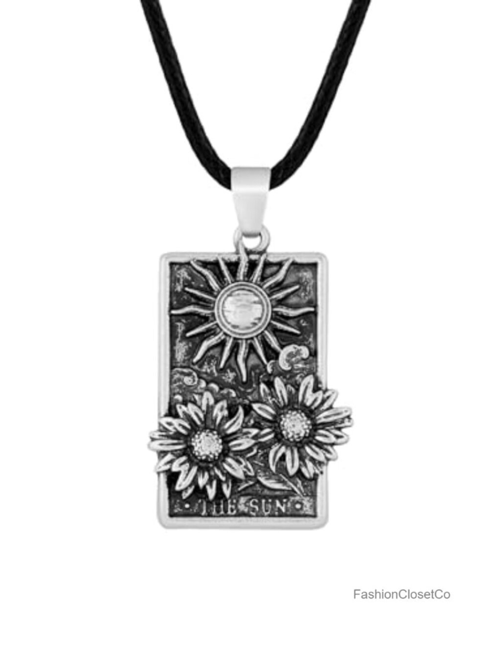 Sunflower Sun Pendant Necklace Zinc Alloy Leather Cord Vintage Jewelry Gift